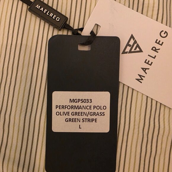 Maelreg Men's Golf Polo Shirt Large Olive Green Stripe Performance NWT - Picture 4 of 5